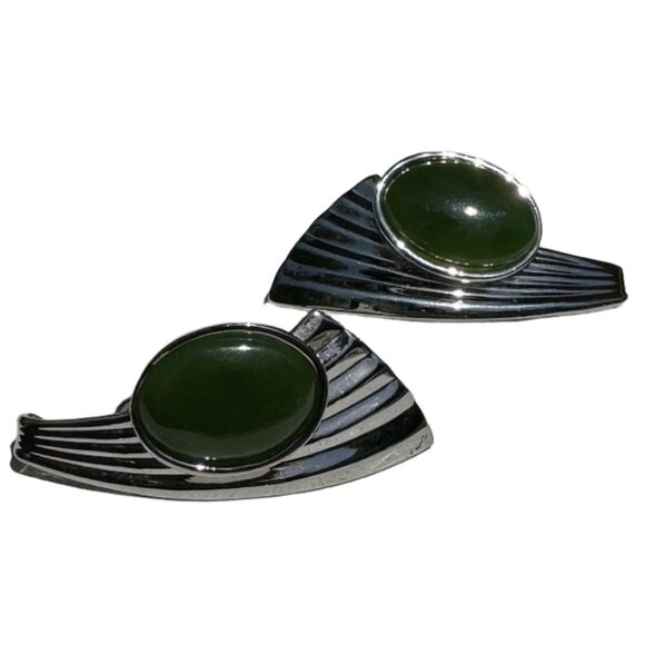 Jade Earrings - BC Canadian Jade Clip On - Pan Pacific Modernist - Picture 2 of 4